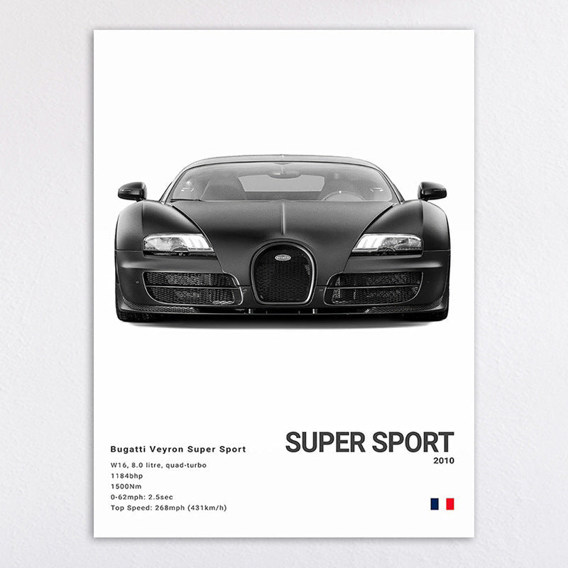 Black and White Sports Car Poster - Nyxroom