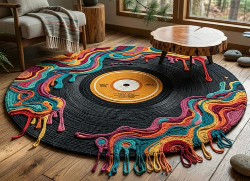 Vinyl-Inspired Round Rug - Nyxroom