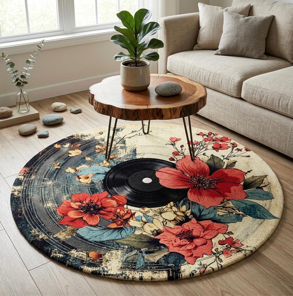 Vinyl-Inspired Round Rug - Nyxroom