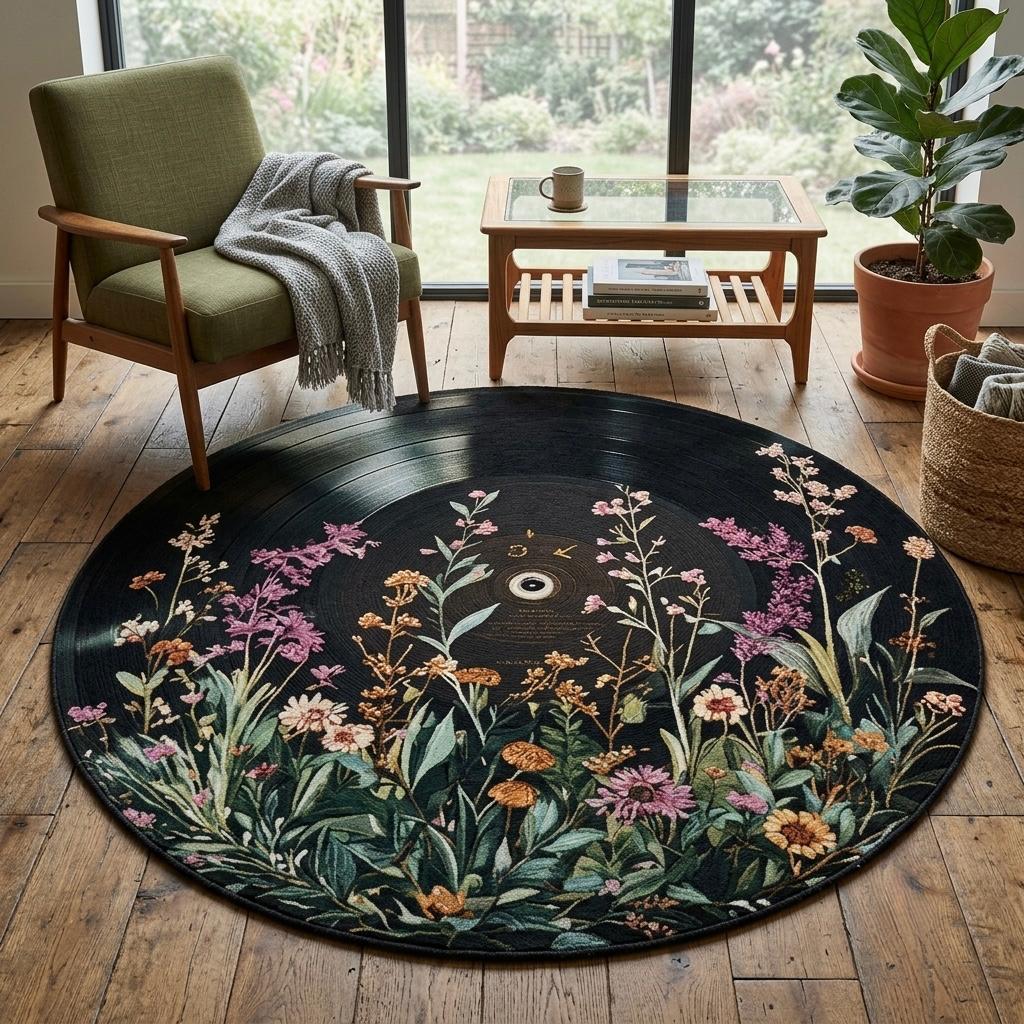 Vinyl-Inspired Round Rug - Nyxroom